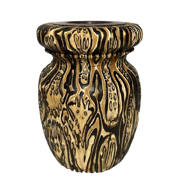 New Zealand Ponga Tree Fern Wood Vase Hand Crafted Mamaku Textured Pattern - Picture 4 of 6